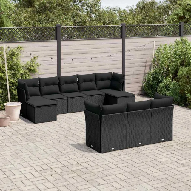 vidaXL 10-delige Loungeset met kussens poly rattan zwart, foto 2