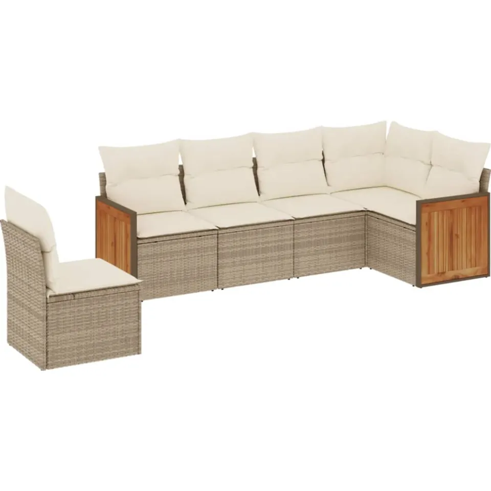 vidaXL 6-delige Loungeset met kussens poly rattan beige, foto 3