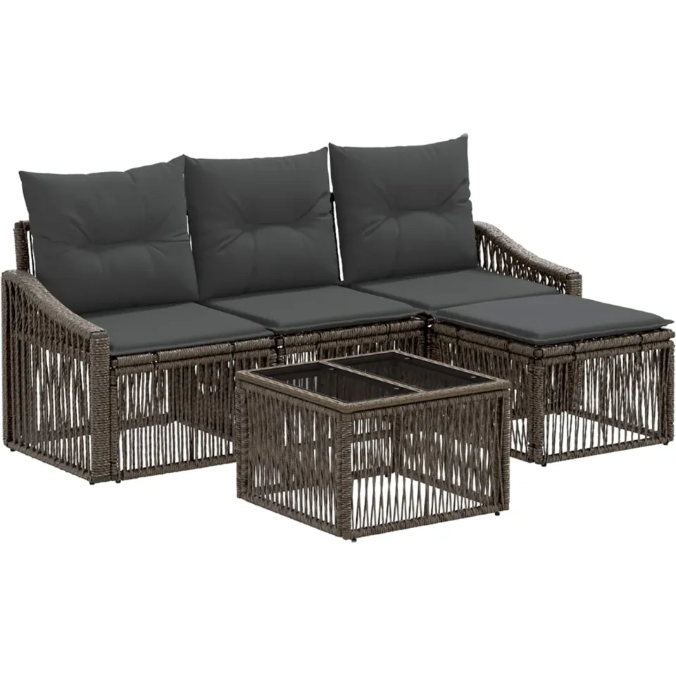 vidaXL Tuinbankenset 5 st Grijs poly rattan, foto 3