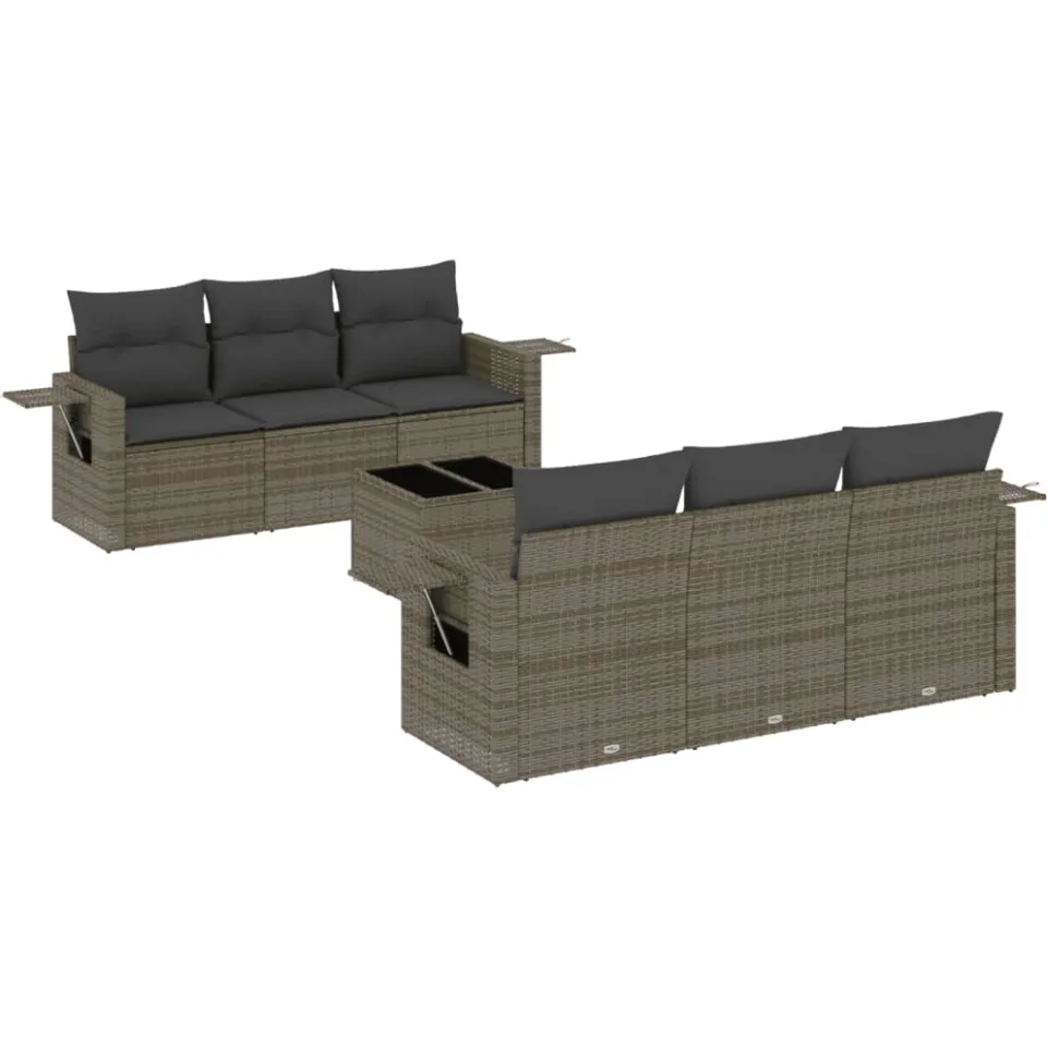 vidaXL 7-delige Loungeset met kussens poly rattan grijs, foto 3
