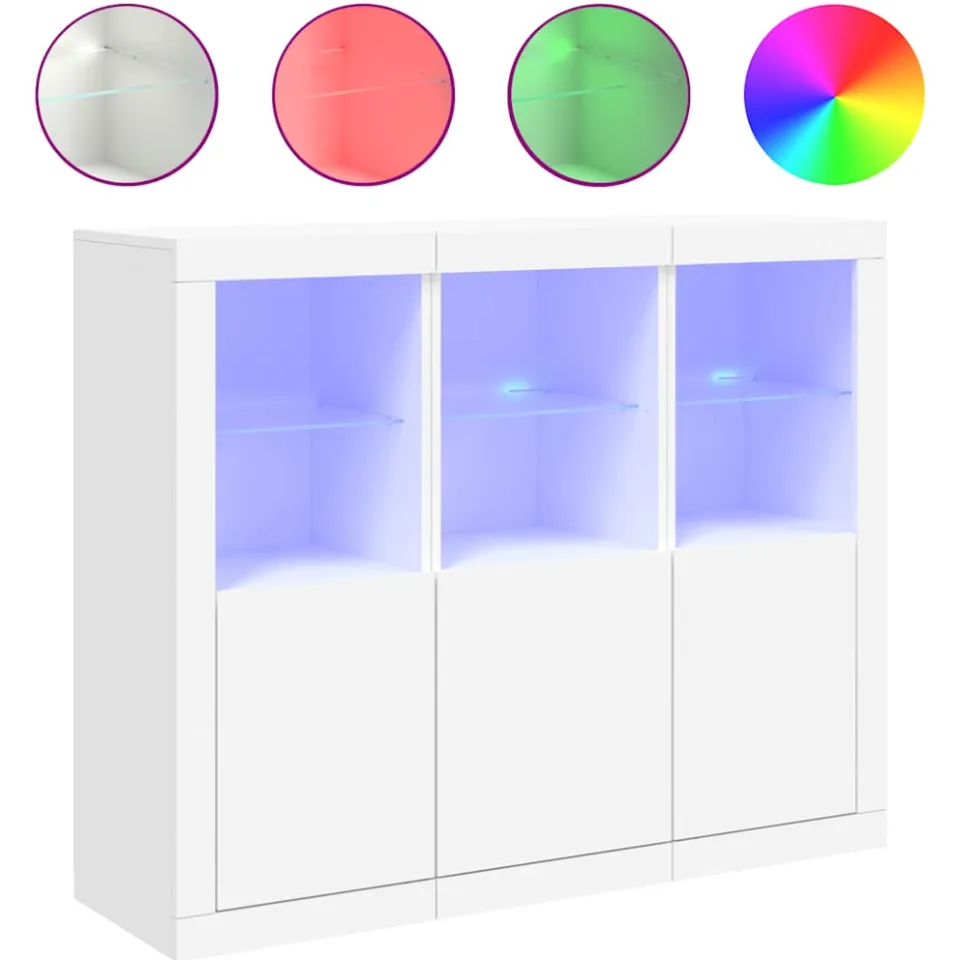 vidaXL Dressoirs met LED-verlichting 3 st bewerkt hout wit, foto 3