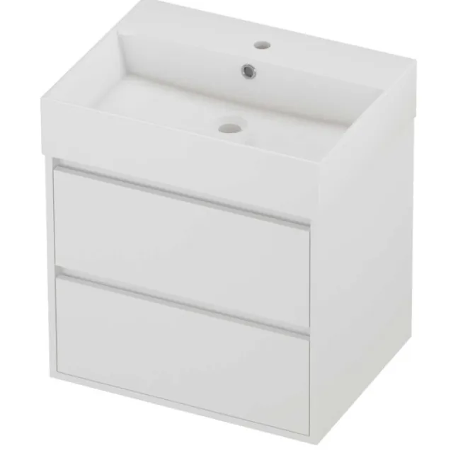 Proline Zara Badmeubelset Porselein Loft 1 Kraangat Greeploos 60x46x65 cm Glans Wit Mat White Mat Wit