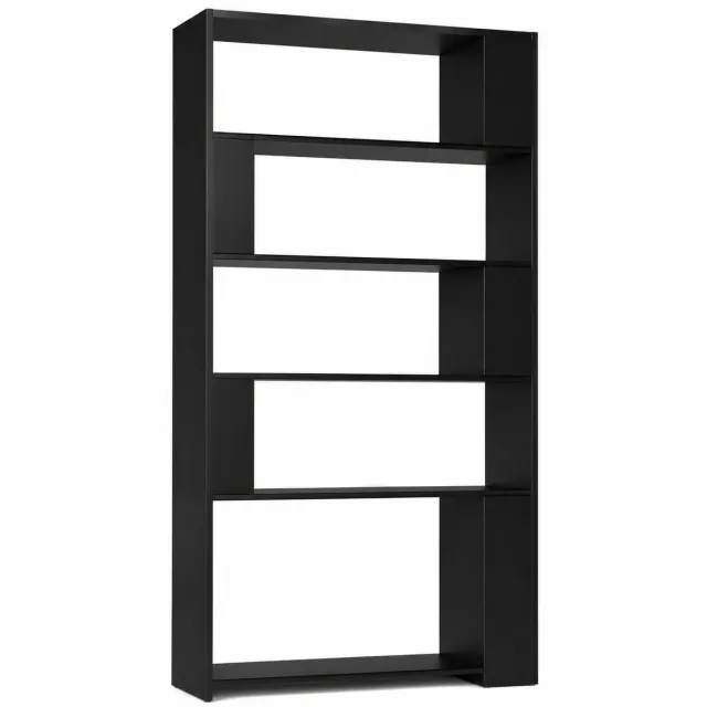 Velmio Boekenkast - Open Boekenplank - Houten Hoekkast - Uitstalkast - geometrische opbergkast - Hout - 5 Lagen - Met Ledstripverlichting - Zwart