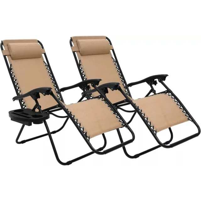 jently buitenstoel - ligstoel - klapstoel - opvouwbare buitenstoel - met armleuning en bekerhouder - 2 stuks - beige