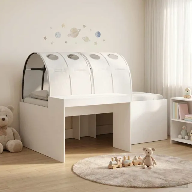 vidaXL Hoge Bed Frame met Bureau voor Kinderen 3 st Wit Bewerkt hout