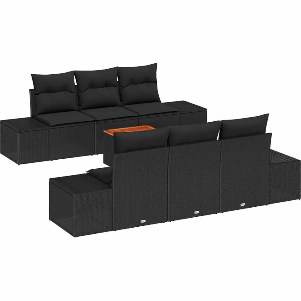 vidaXL Tuinbankenset 7 st Zwart poly rattan