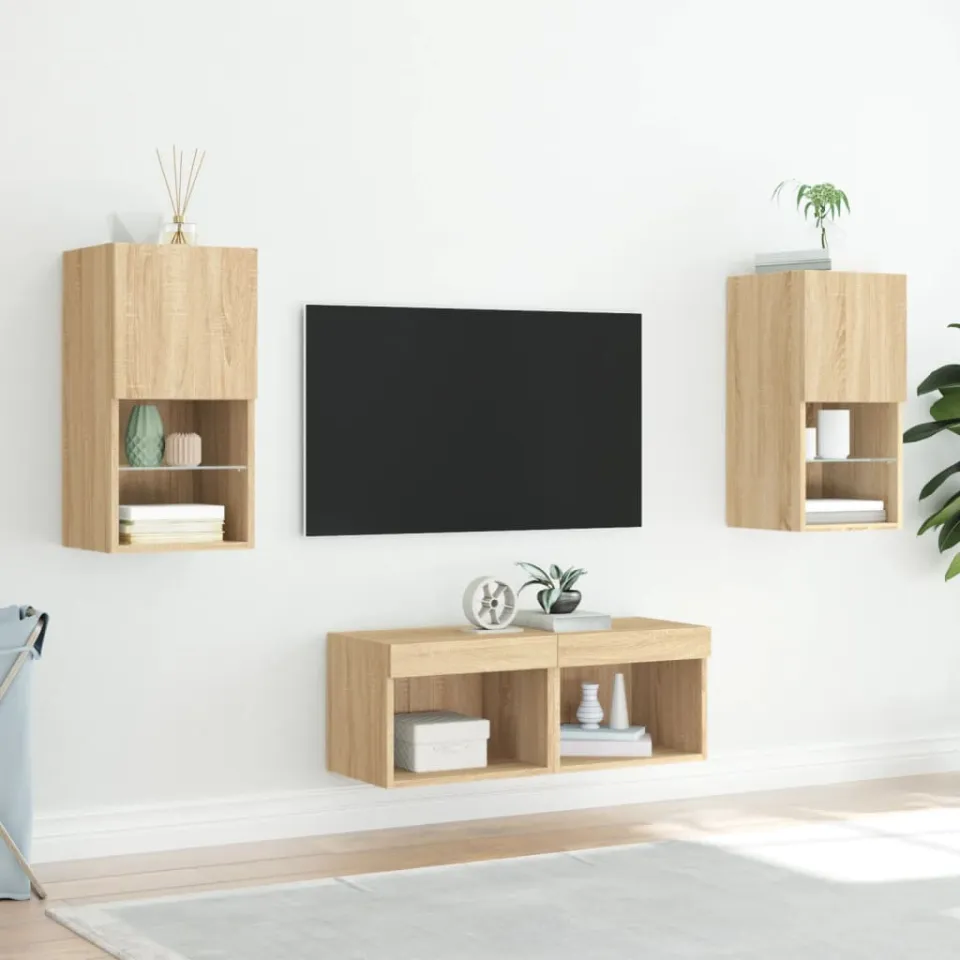 vidaXL 4-delige Tv-wandmeubelset met LED-verlichting sonoma eikenkleur, foto 3