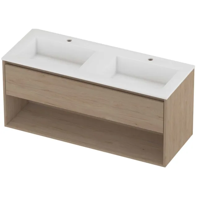 Proline Aristo Badmeubelset Polystone Elegant Schap 120x46x54 cm Glans Wit Ideal Oak Eiken