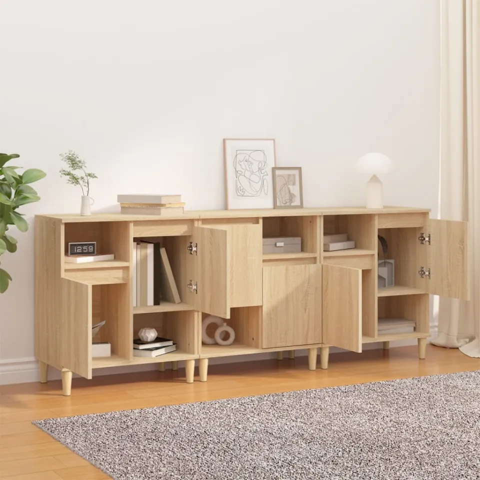vidaXL Dressoirs 3 st 60x35x70 cm bewerkt hout sonoma eikenkleurig, foto 3