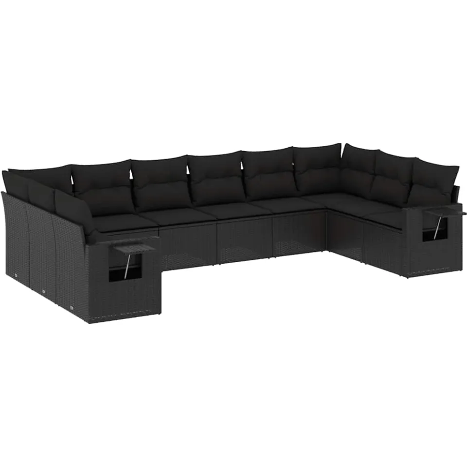 vidaXL 10-delige Loungeset met kussens poly rattan zwart, foto 3