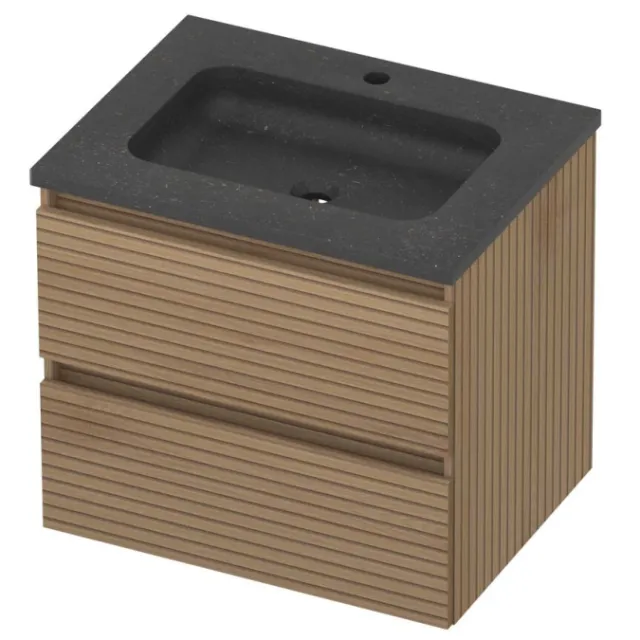 Basic-Line Rocky 46 Badmeubelset Hardsteen 1 Kraangat Greeploos 60x46x54 cm Lamello Oak Blue Stone Grijs