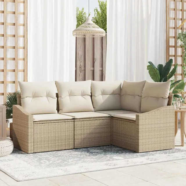 vidaXL Bankstel 4 st Beige poly rattan