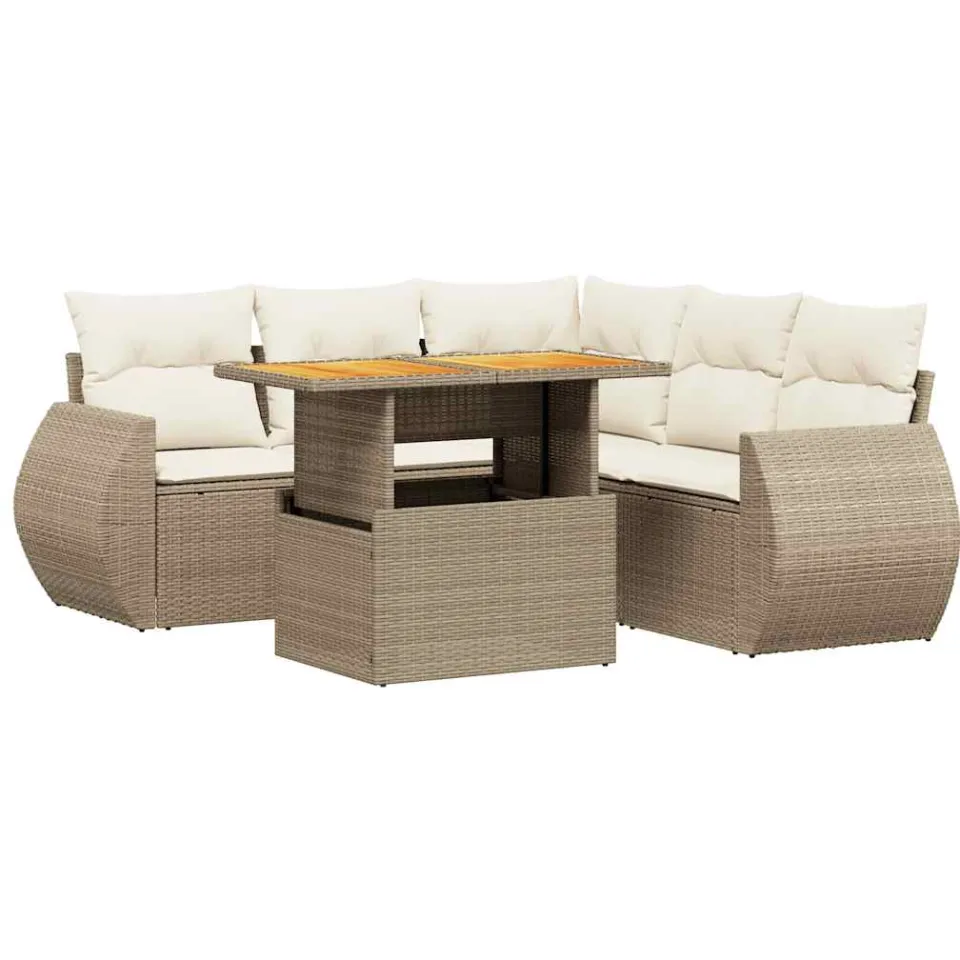 vidaXL 6-delige Loungeset met kussens poly rattan beige, foto 3