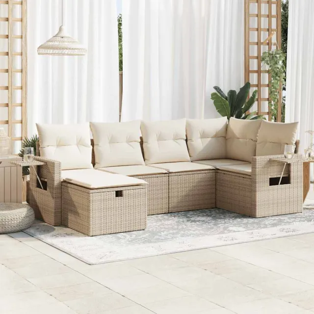 vidaXL 6-delige Loungeset met kussens poly rattan beige, foto 2