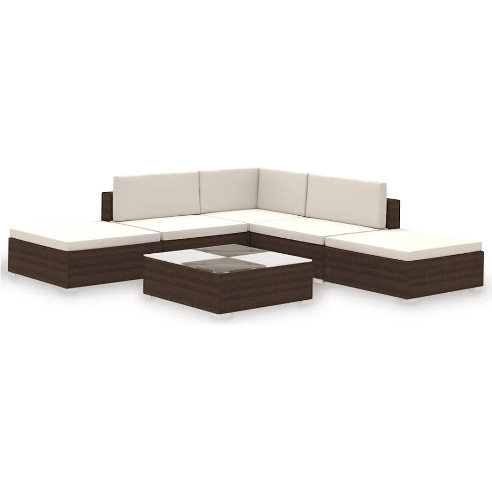 vidaXL 6-delige Loungeset met kussens poly rattan bruin