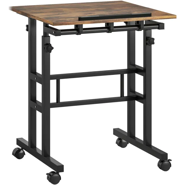 Homona Verrijdbaar zit-stabureau - In hoogte verstelbaar - Met kantelbaar blad en wielen met rem - 60 x 60 x 70,5-120 cm - Rustiek bruin/Zwart