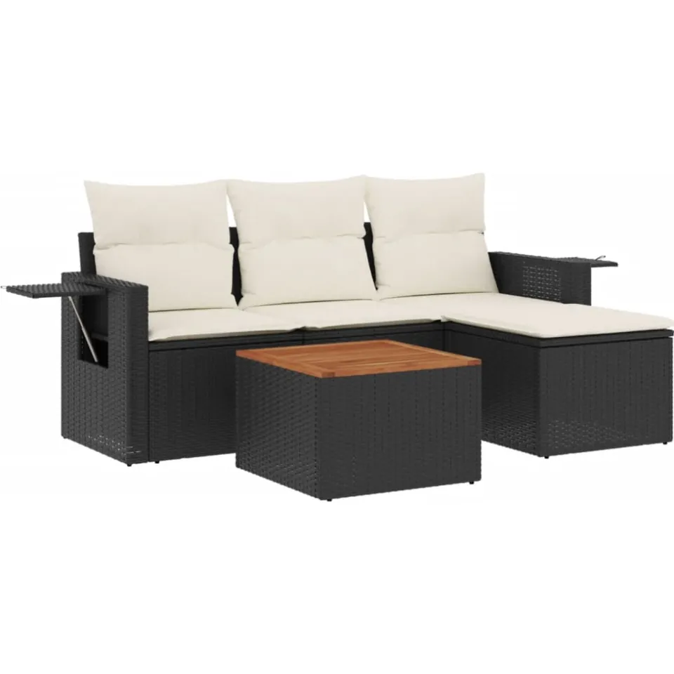 vidaXL 5-delige Loungeset met kussens poly rattan zwart, foto 3