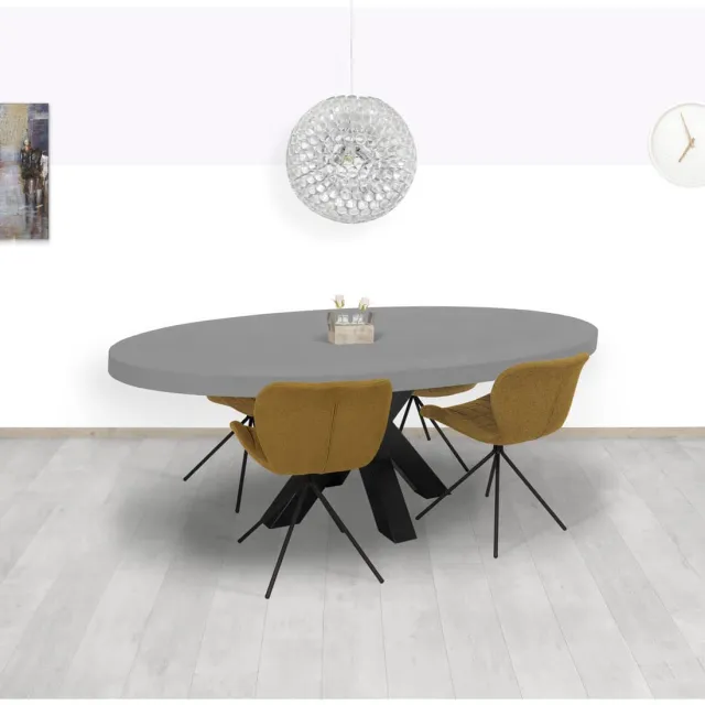 Betonlook eettafel Nixon met smalle matrixpoot