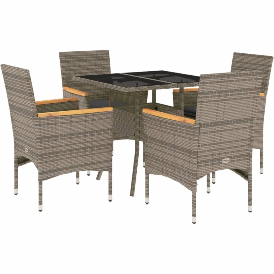 vidaXL 5-delige Tuinset met kussens poly rattan en glas grijs, foto 3