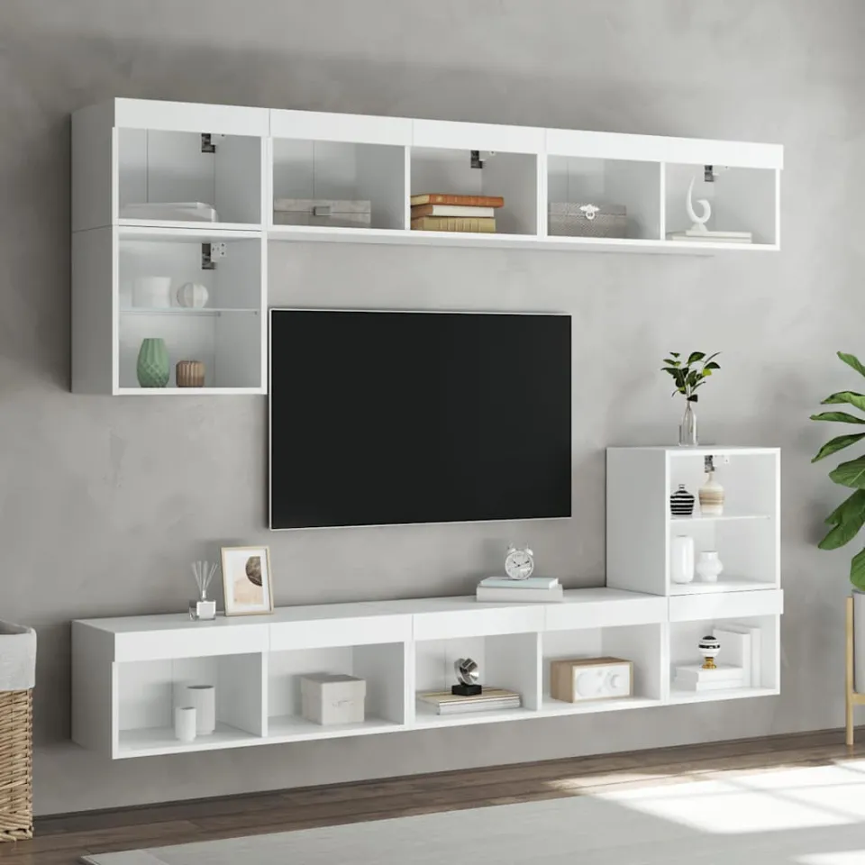 vidaXL 8-delige Tv-wandmeubelset met LED-verlichting bewerkt hout wit, foto 2