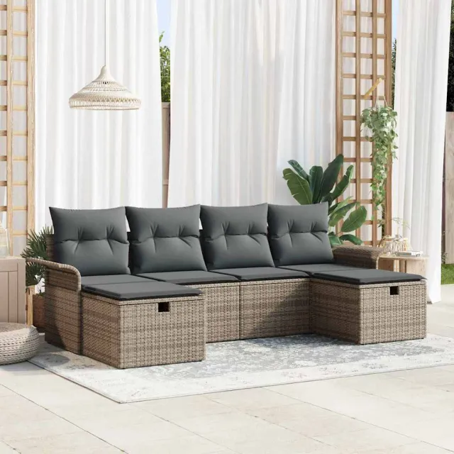 vidaXL Tuin Sofa Set 6 st Poly riet grijs, foto 2