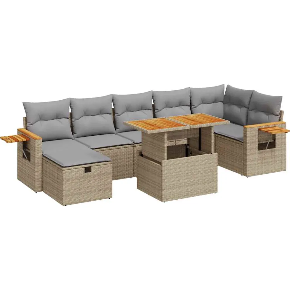 vidaXL 5-delige Loungeset met kussens poly rattan beige, foto 3