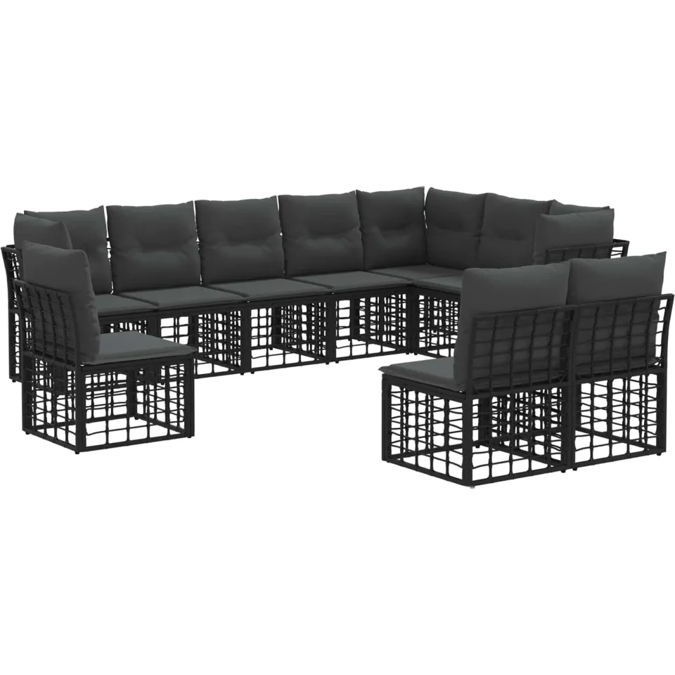 vidaXL Buiten bankenset 10 st 10-zits Zwart Polyester, foto 3