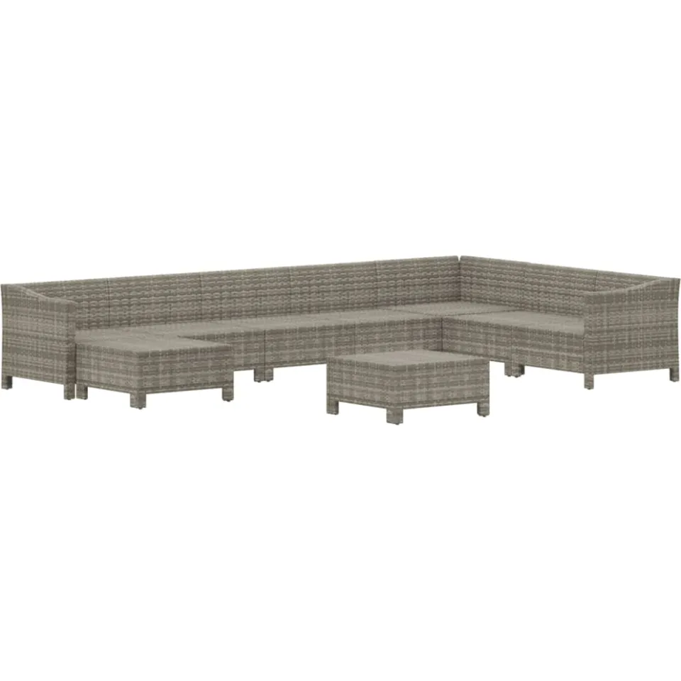 vidaXL 9-delige Loungeset met kussens poly rattan grijs