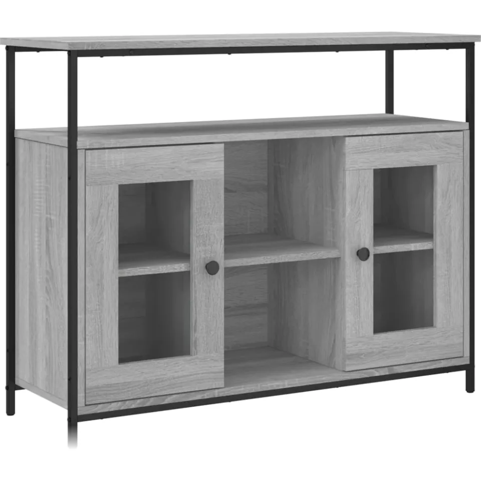 vidaXL Dressoir 100x35x80 cm bewerkt hout grijs sonoma, foto 3