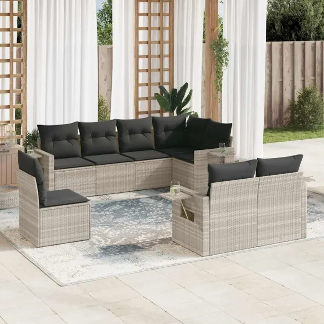 vidaXL 8-delige Loungeset met kussens poly rattan lichtgrijs grijs, foto 2