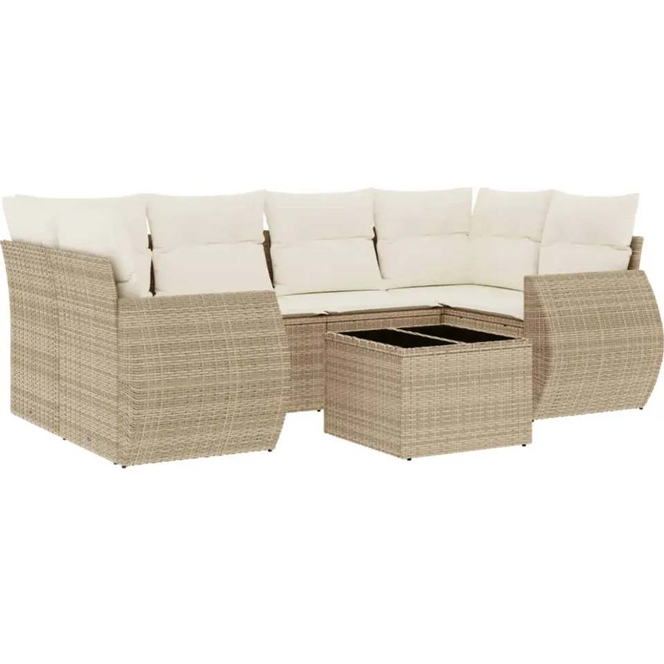 vidaXL 7-delige Loungeset met kussens poly rattan beige, foto 4