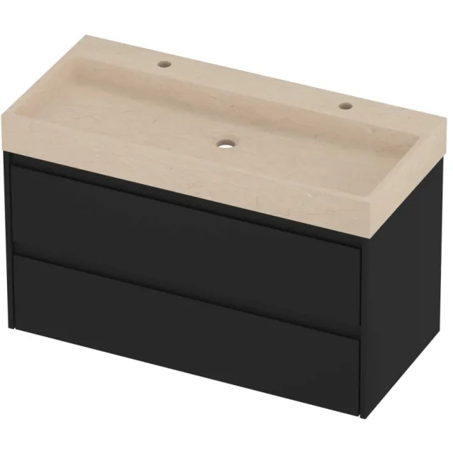 Proline Evoli Badmeubelset Hardsteen Loft 2 Gaten 100x46x62 cm Sand Stone Mat Zwart