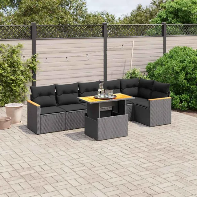 vidaXL 7-delige Loungeset met kussens poly rattan zwart, foto 2