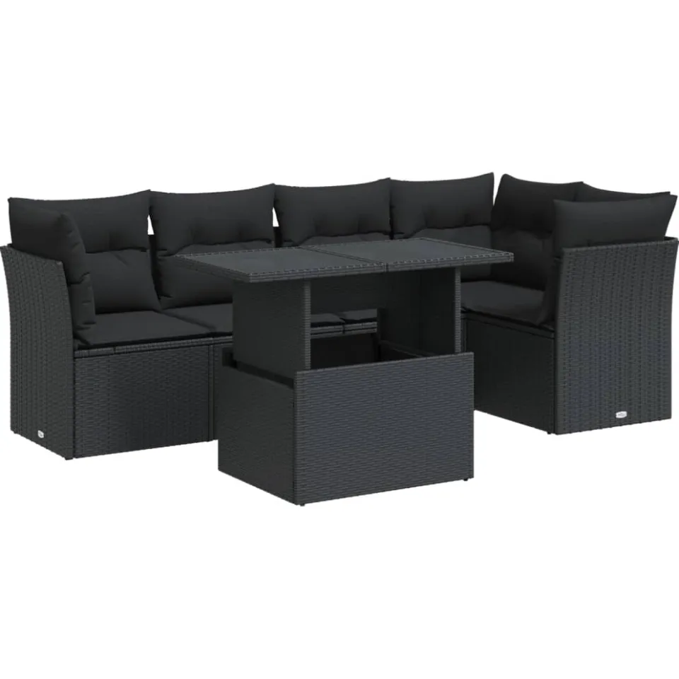 vidaXL 6-delige Loungeset met kussens poly rattan zwart, foto 3