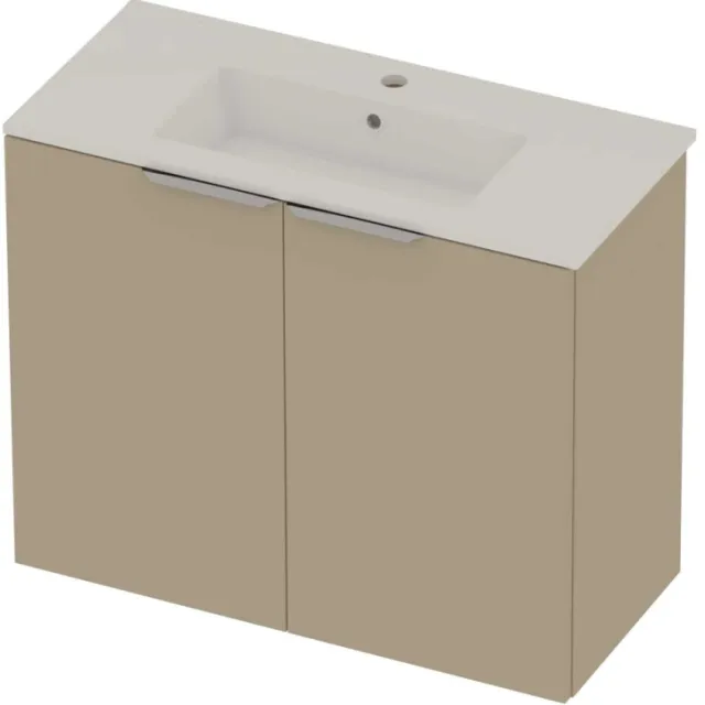 Basic-Line Tiny 36 Badmeubelset Porselein 1 Kraangat Voor Grepen 80x36x67 cm Mat Beige Glans Wit