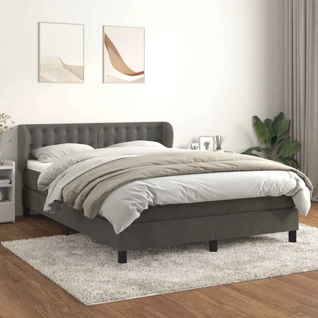 vidaXL Boxspring met matras fluweel donkergrijs 140x200 cm grijs