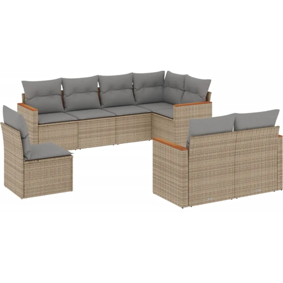 vidaXL 8-delige Loungeset met kussens poly rattan beige, foto 3