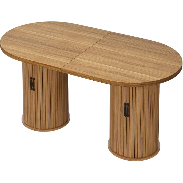 SONNENH Ovale uitschuifbare eettafel met opbergvakken - 150 tot 190 cm - Donkerbruine houtlook