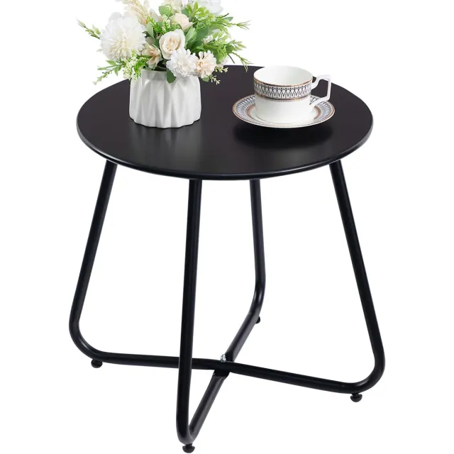 Famanu Ronde bijzettafel voor buiten, kleine balkontafel en koffietafel van metaal, geschikt voor patio, woonkamer en terras, kleur zwart