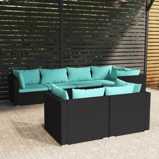 vidaXL 7-delige Loungeset met kussens poly rattan zwart, foto 2