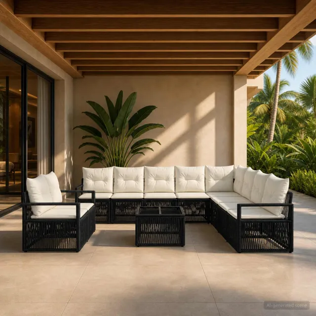 vidaXL Tuinbankenset 11 st Zwart poly rattan, foto 2