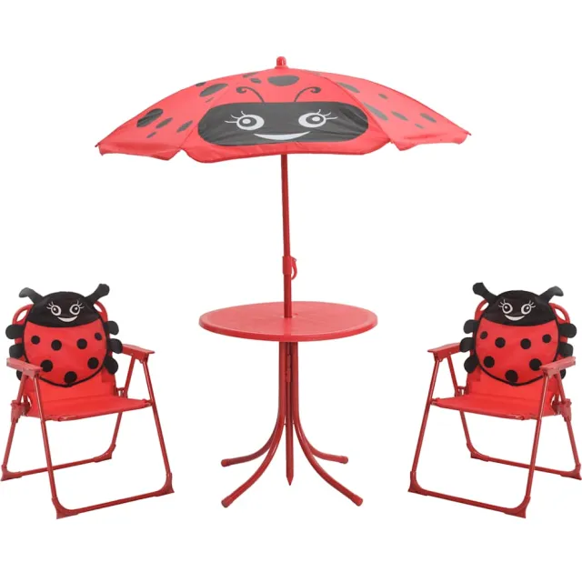 vidaXL 3-delige Bistroset voor kinderen met parasol rood