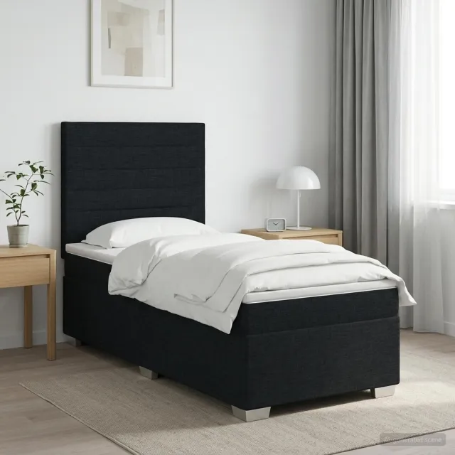 vidaXL Boxspringbed met matras met hoofdeinde Zwart 90 x 190 cm Stof