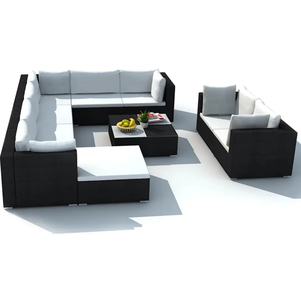 vidaXL 10-delige Loungeset met kussens poly rattan zwart, foto 4