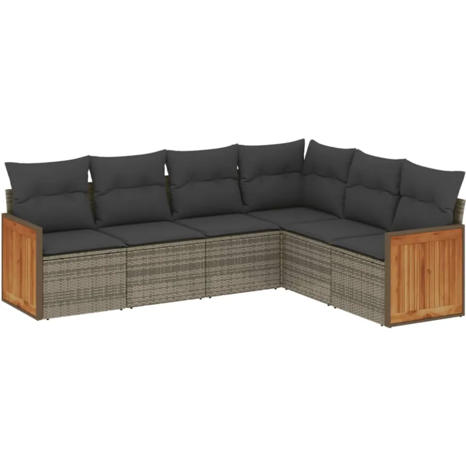 vidaXL 6-delige Loungeset met kussens poly rattan grijs, foto 3