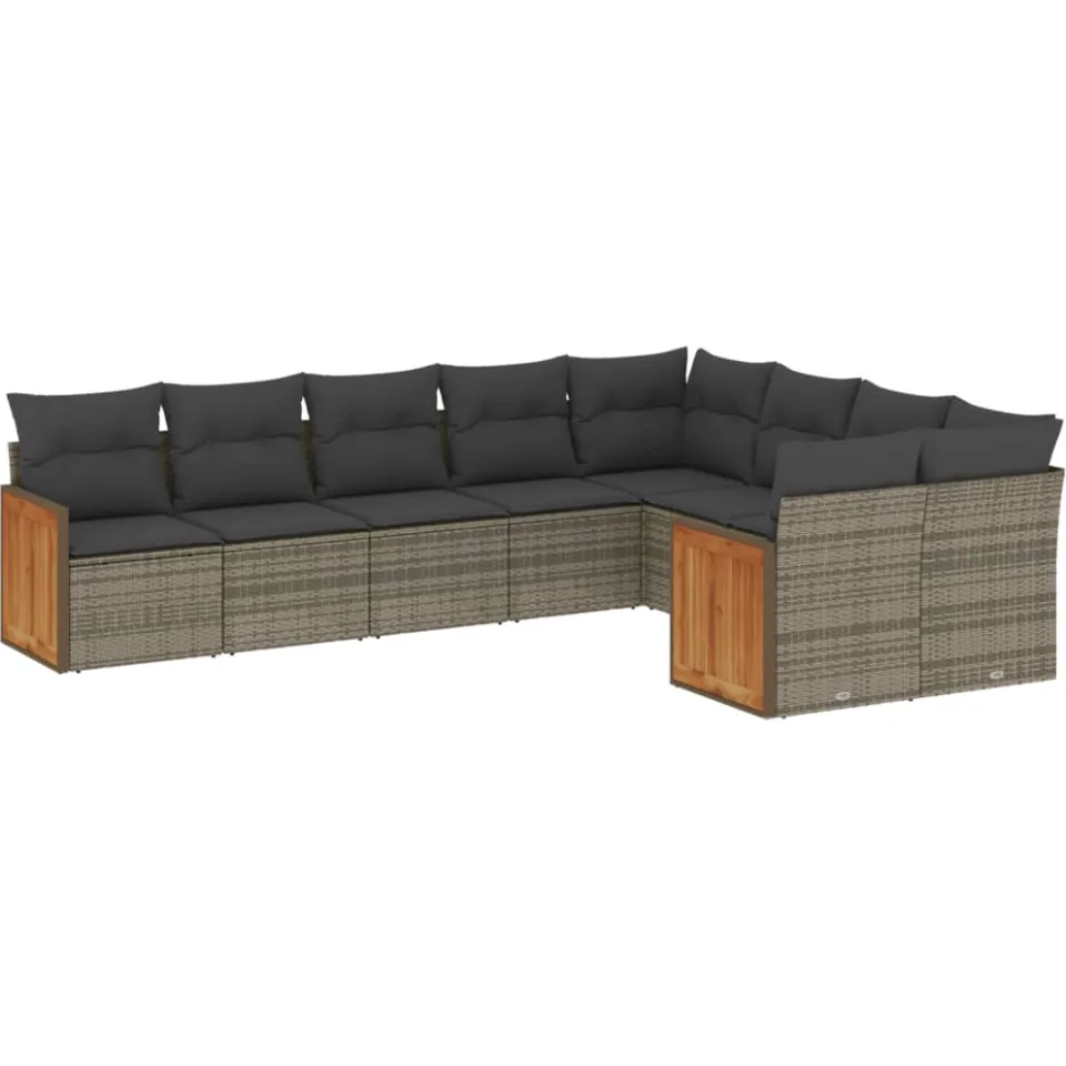 vidaXL 9-delige Loungeset met kussens poly rattan grijs, foto 3