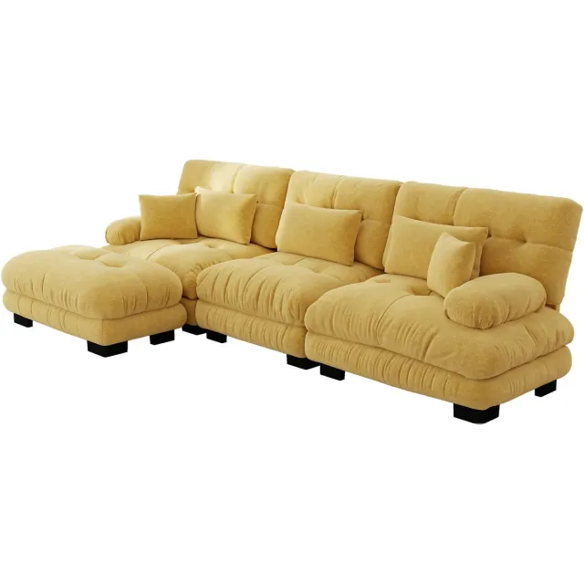 in& out door furniture Luxe Modulaire Hoekbank 313 cm – XL Cloud Sofa met Slaapfunctie – Chenille – Geel