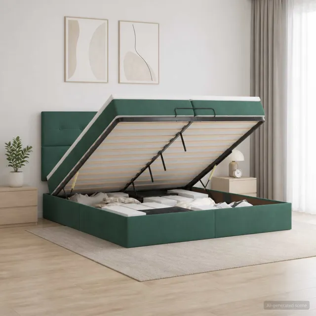 vidaXL Ottoman bed met matras Donkergroen 200 x 200 cm Fluweel