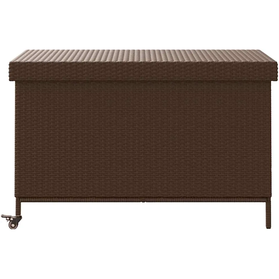 vidaXL Tuinbox met wielen 110x55x73 cm poly rattan bruin, foto 4