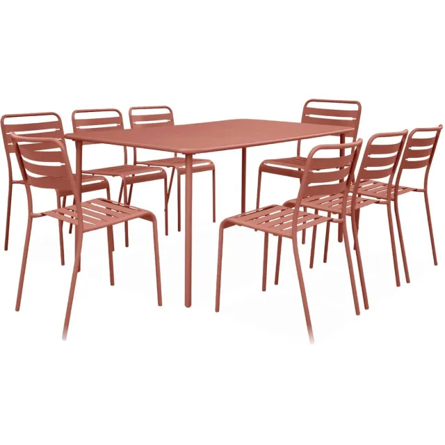 sweeek tuintafel en 8 stoelen metaal - amélia Terracotta